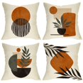thumbnail image 1 of Juego de 4 fundas de almohada decorativas con hojas de olivo y plantas al atardecer abstractas, decoración de funda de almohada con línea geométrica bohemia, 18x18, 1 of 5