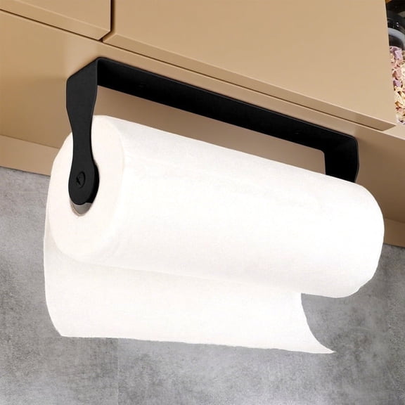 FT Hita Paper Towel Holder Under Cabinet, No Drill Stainless Steel Wall Mount, Adhesive Paper Roll Holder for Kitchen and Bathroom, Rustproof, Easy Tear(Black)