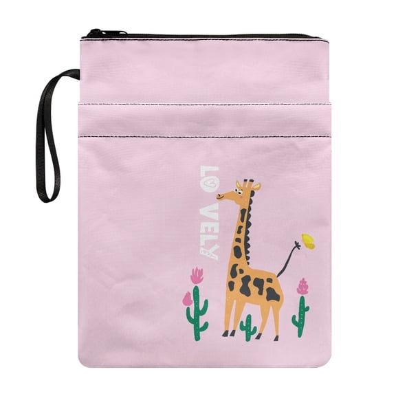 HELLHERO 1pcs Book Covers with Book Protection Gift Reusable Book Organzoer Holder with Handle for Librarian Protector Wrap Bag, Desert Giraffe with Cacti