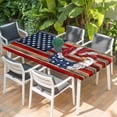 thumbnail image 2 of American Flag Table Cloths for 4 Foot Rectangle Tables, Blue Red USA Flag Eagle Wreath Patio Waterproof Elastic Fitted Tablecloths, Washable Rectangular Table Cover for Camping, 2 of 8