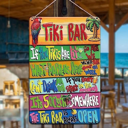 Tiki Bar Decor Beach Signs Tiki Bar Signs, Patio Signs Tiki Bar Accessories, Vintage Metal Welcome Tin Signs for Home, Patio, Outdoor, Pool and Backyard Wall Decor Art, 8 x 12 inch