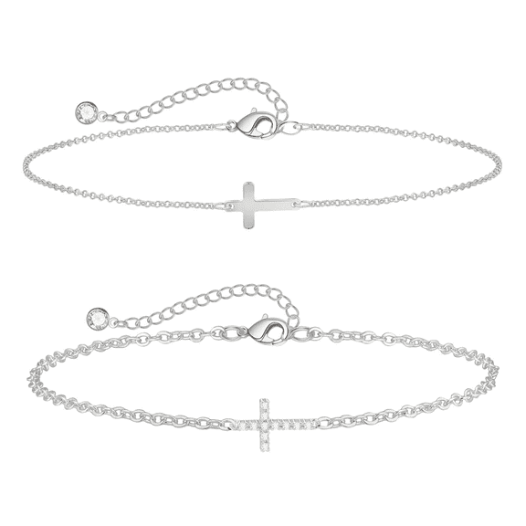GOSFRY 14k Gold Plated Layered Bracelets Cross Link Bracelets Cubic Zirconia Lightweight Chain Bracelet Minimalist Jewelry Gift