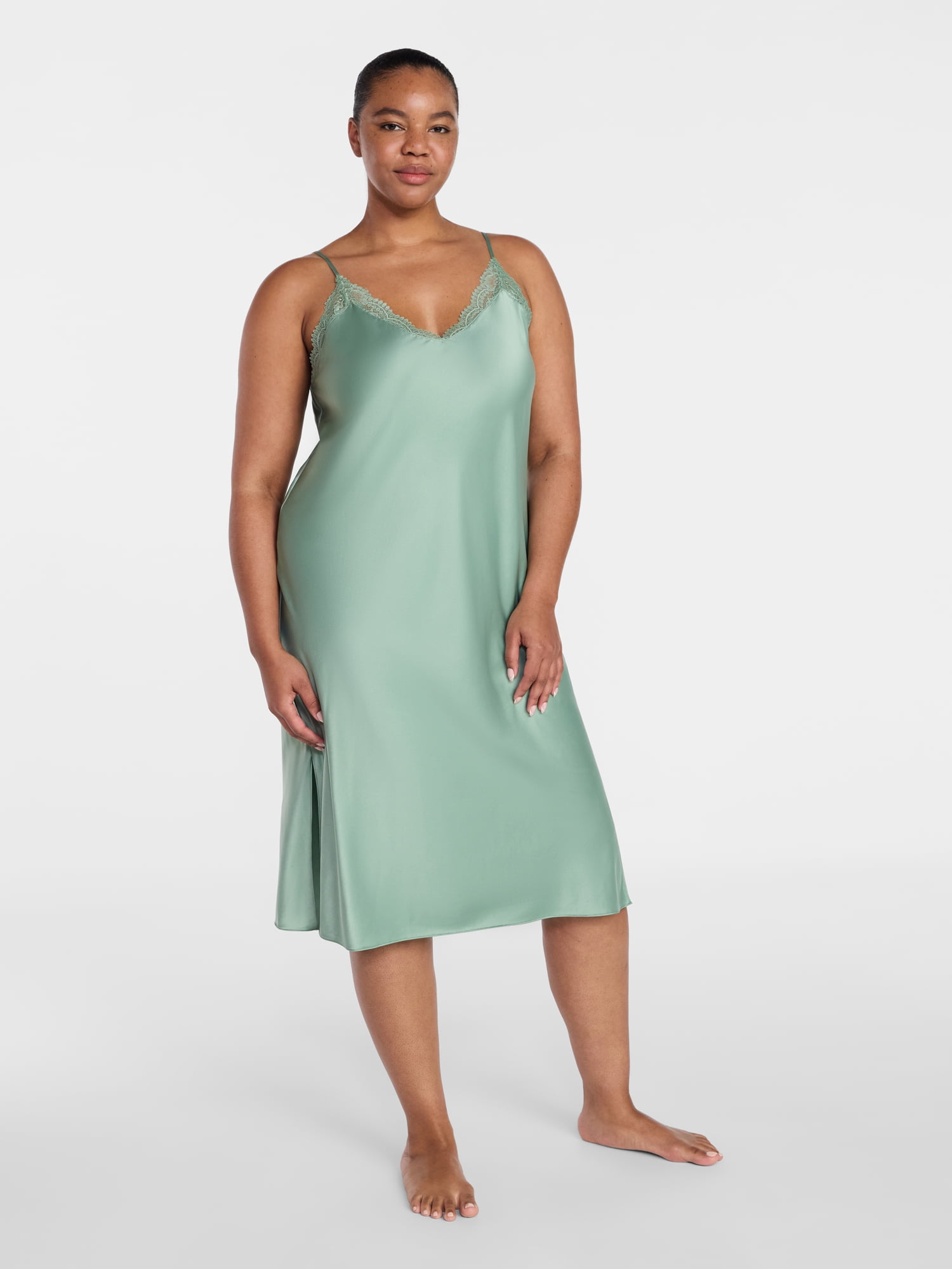 Joyspun Women’s Satin Midi Chemise, Sizes S-3X
