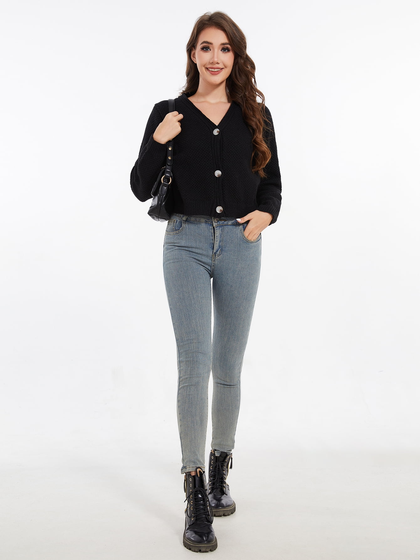 Women's Cardigan Sweaters Open Front Long Sleeve Button Down Knit Jackets with Pockets - image 4