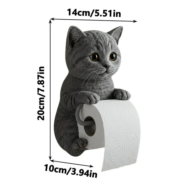 WFDC Decorative Cat Toilet Paper Holder,White and Cream,Wall Mount Bathroom Tissue Dispenser with Ragdoll Design,6x8 Inches,1 Pcs,for Cat Lovers (Grey Cat)