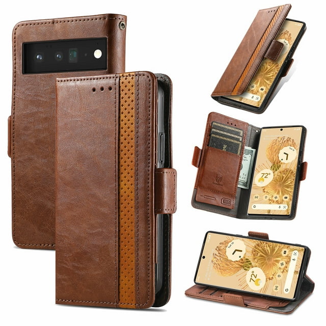 Case for Google Pixel 6 5G Cover Leather Wallet Folio Case Book Design Flip Magnetic Closure - Brown