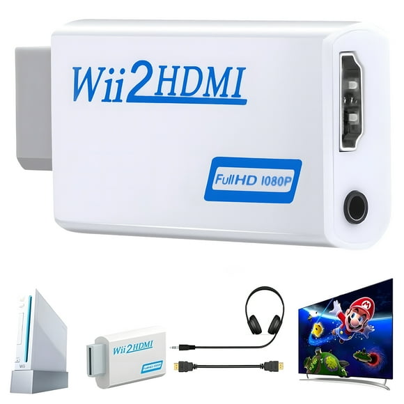 Wii to HDMI Converter Adapter Connect Wii Console to HDMI Display in 1080p Output Video with 3.5mm Audio Supports All Wii Display Modes White