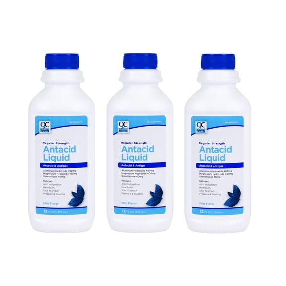 Quality Choice Regular Strength Antacid Liquid, Relieves Heartburn & Bloating, Mint Flavor, 12 FL OZ - 3 Pack
