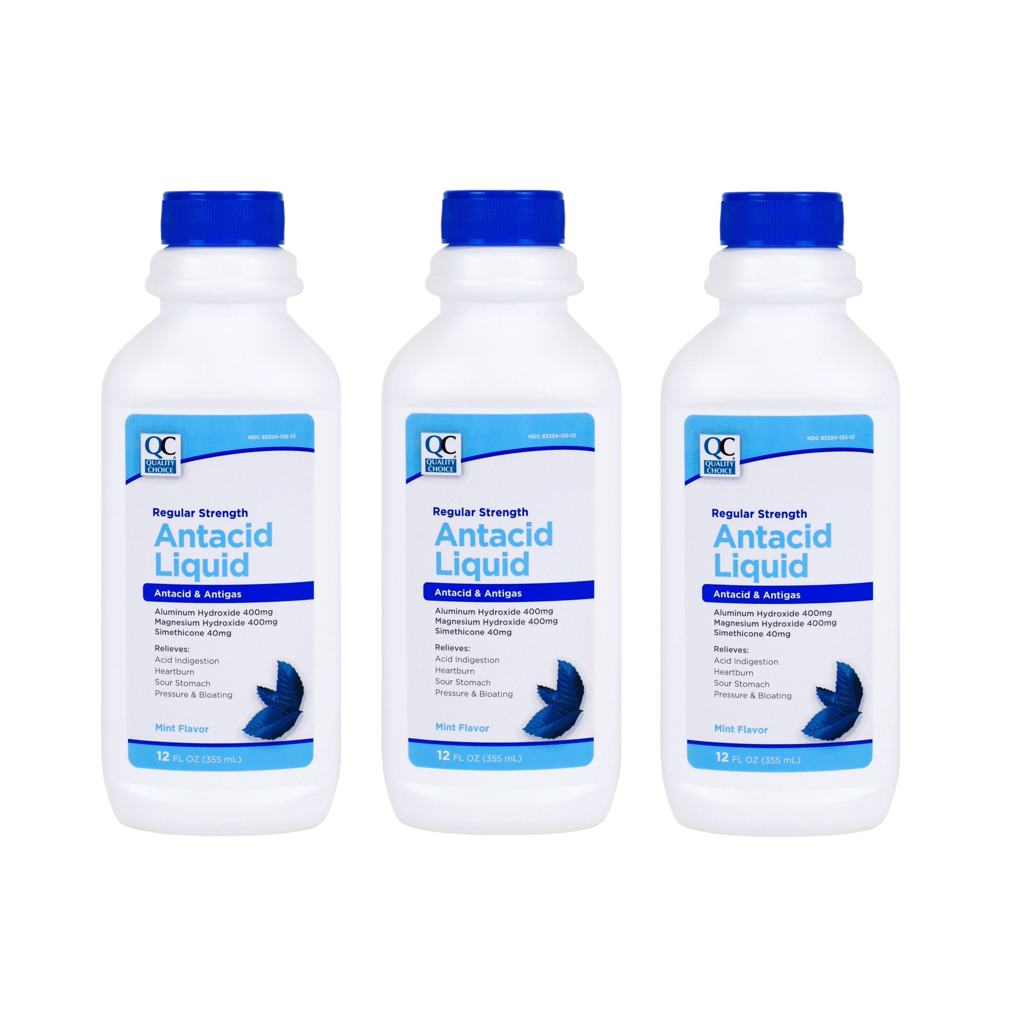 Quality Choice Regular Strength Antacid Liquid, Relieves Heartburn & Bloating, Mint Flavor, 12 FL OZ - 3 Pack