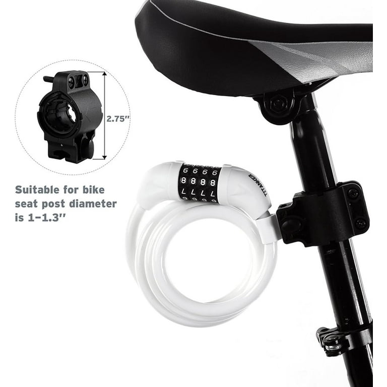 Titanker Bike Lock, Bike Locks Cable Lock Coiled Secure Keys Bike Cable  Lock with Mounting Bracket, 1/2 Inch Diameter