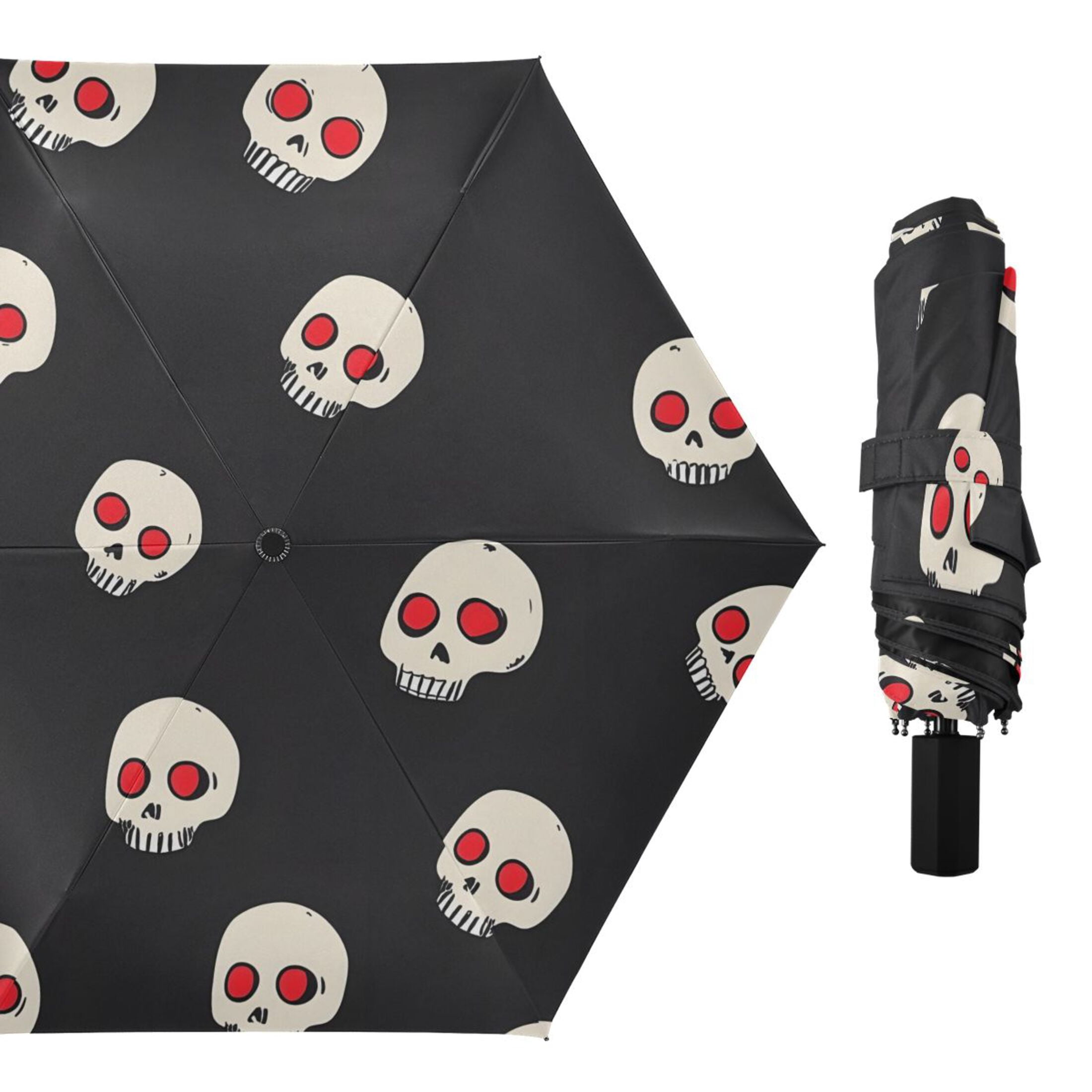 ALAZA Skull Head UPF 50+ Compact Folding Umbrella for Rain Travel Umbrella Packable