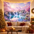 thumbnail image 3 of Waterfall with Pink Blossoms Against Mountain Sunrise, Dreamy Digital Art for Nature Lovers, Landscape Wall Art, Housewarming Gift, Tapestry Wall Hanging for Bedroom and Living Room, 3 of 7
