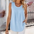thumbnail image 7 of TEAJOPSUU Tank Tops for Womens Sleeveless Crew Neck Blouses Loose Fit Front Pleated Solid Color Shirts Light Blue, 7 of 7