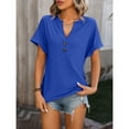 thumbnail image 5 of Women's Spring Summer Tops Women's Fashion V-Neck Button T Shirt Solid Colour Dot Loose Short Sleeve Top, 5 of 6