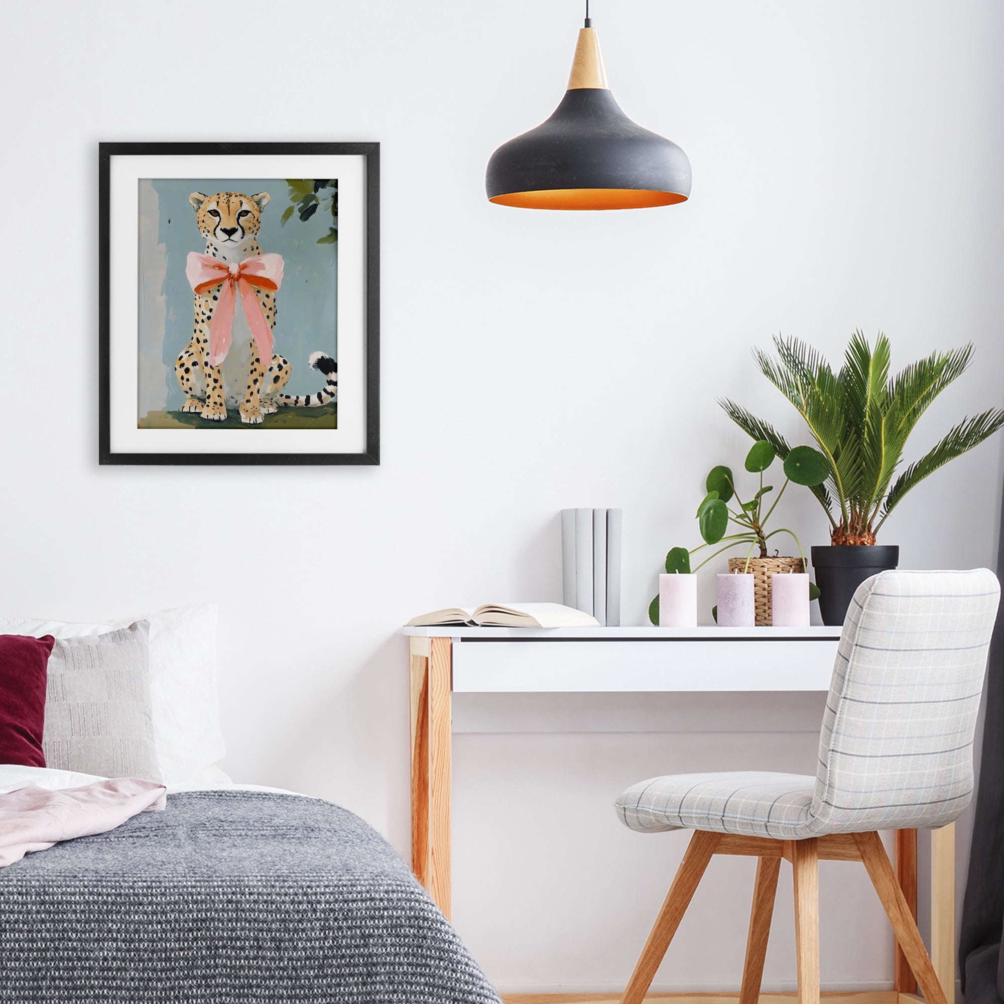 Stupell Industries Cheetah with Big Pink Bow Black Framed Print Under Glass, design by The Prints Vibe