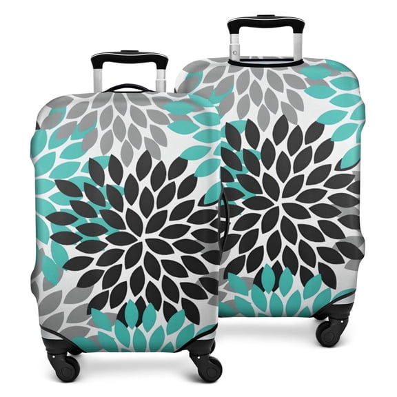Black Turquoise and Gray Floral Pattern Luggage Cover Fashion Suitcase Cover Baggage Covers Fit 25-28 Inch Luggage (Go Travel)