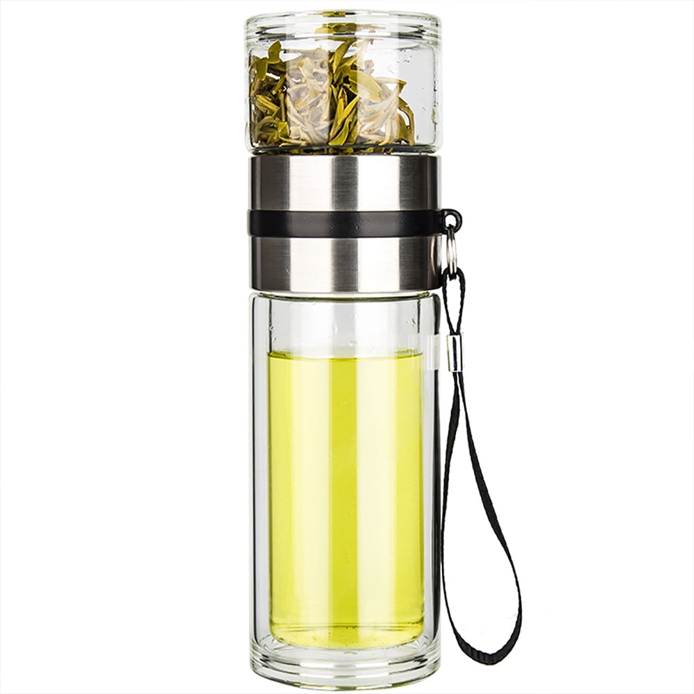 Paracity Tea Tumbler with Infuser,Double Wall Glass Travel Tea Mug with