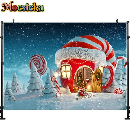 Image of Winter Snow Backdrops for Photography Santa Boots Candy House Photo Background Christmas Decoration Background Banner