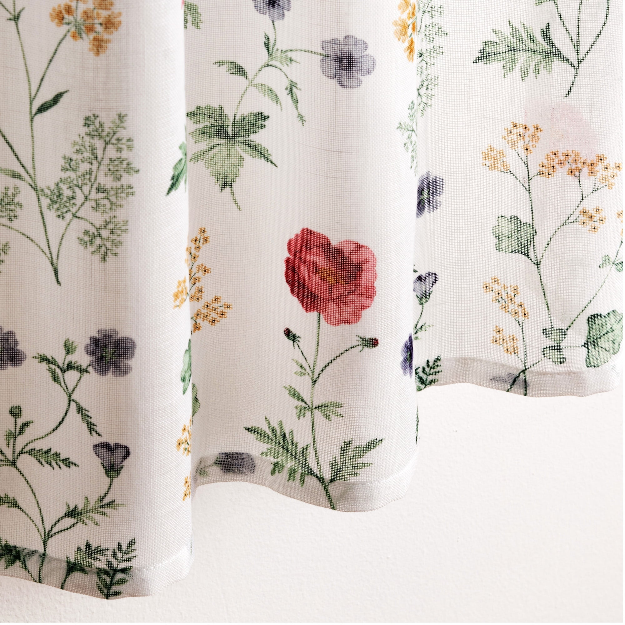 Martha Stewart Martha’s Garden Tier Set, Multicolor, Pole Top, Semi Sheer, Indoor, Adult, 2 Piece Set, 27" x 24"