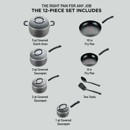 T-Fal - Ultimate Hard Anodized Nonstick 12-Piece Cookware Set - Gray