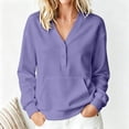 thumbnail image 4 of Sevevn Women's V Neck Half Button Sweatshirt Long Sleeve Loose Pullover Top with Front Pocket Purple S, 4 of 9
