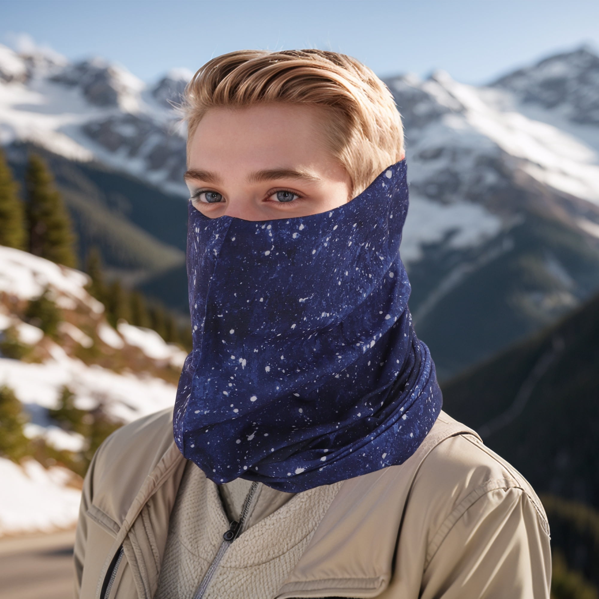 Unique Bargains Face Scarf Mask Deep Blue White 1 Pc
