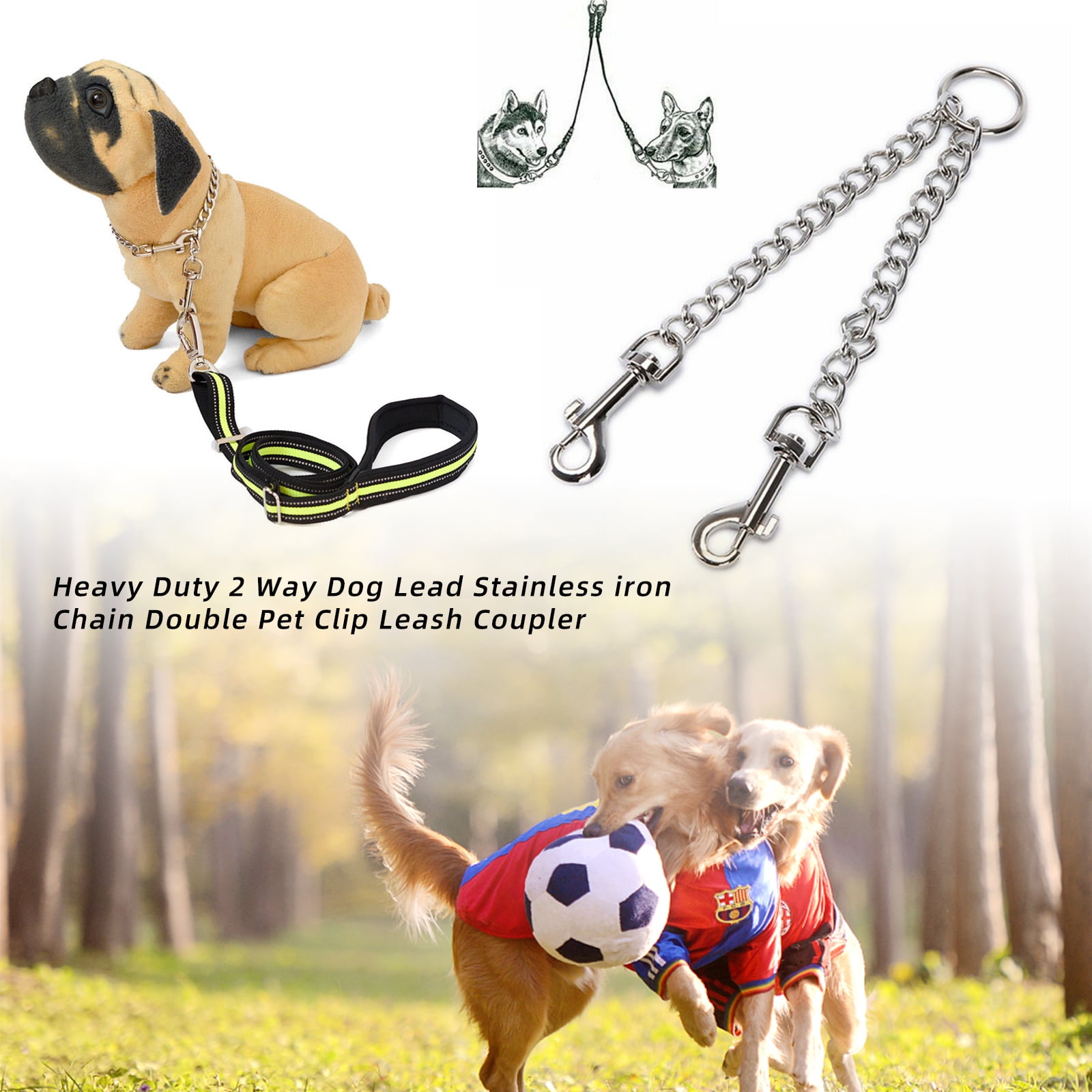 Black Bunty Double Dog Pet Lead Leash Splitter Coupler with Clip for Collar Harness