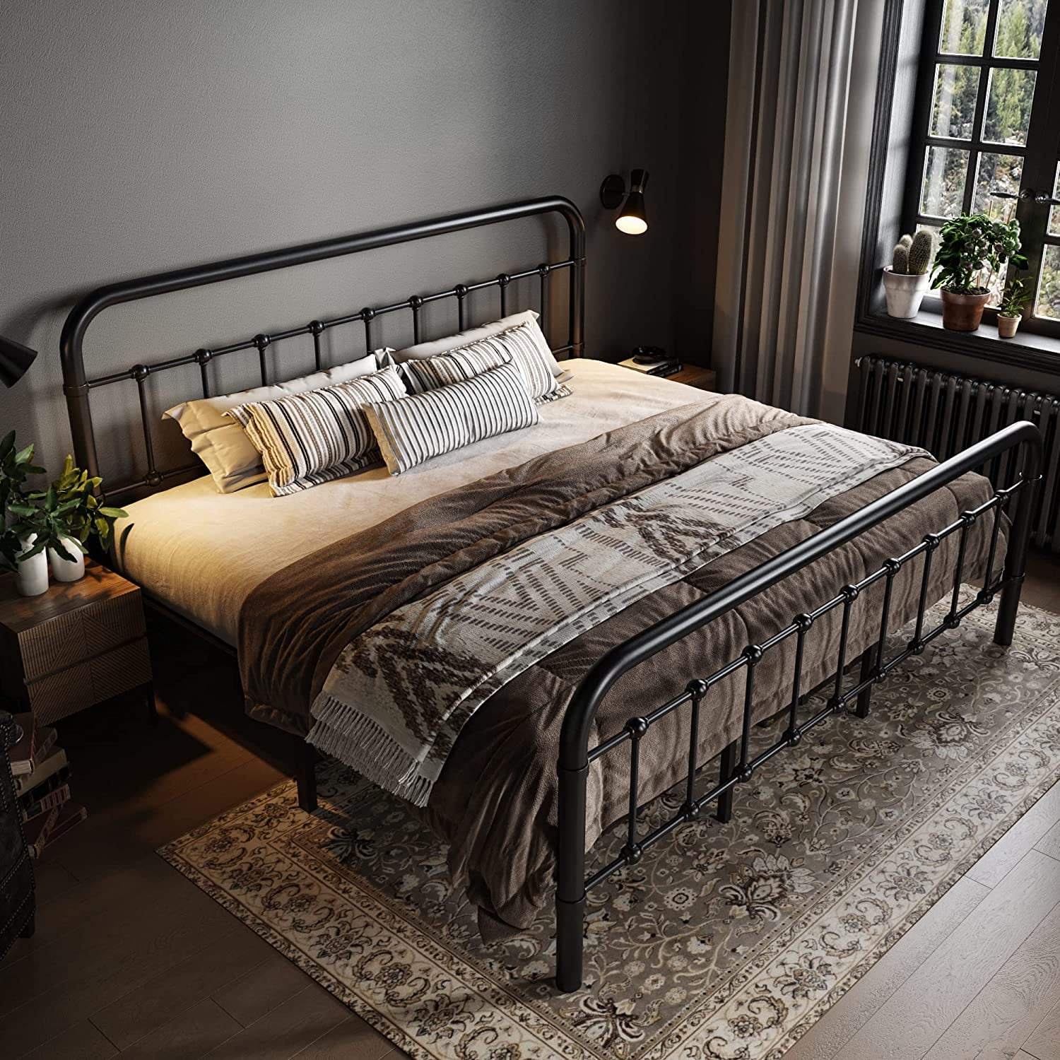 Black ALLEWIE Victorian style metal platform bed frame