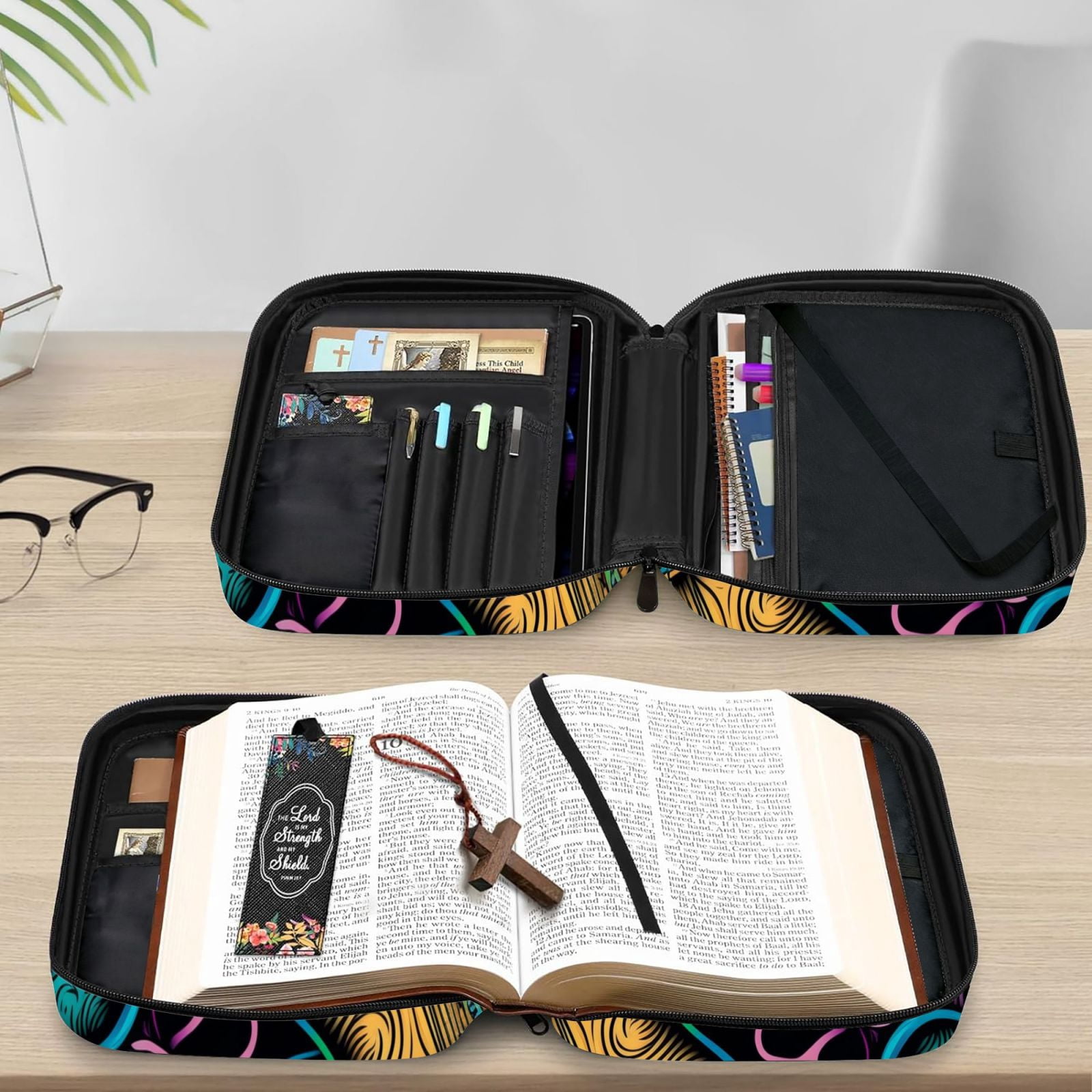 Electric Guitars Rock Music Colorful Bible Storage Bag Case with Padded Handle Zipper Closure Pockets for for Church, Travel