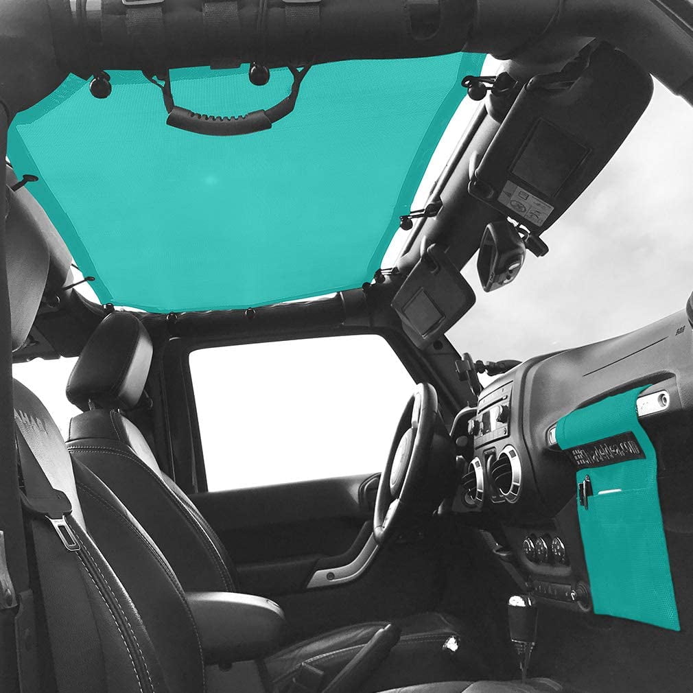 Shadeidea Jeep Wrangler Sunshade JK Unlimited (2007-2018) 2 Door and 4 Door Front-Blue Mesh Screen Sunshade SAHARA RUBICON SPORT S Top Cover UV Blocker with Grab Bag-10 Years Warranty