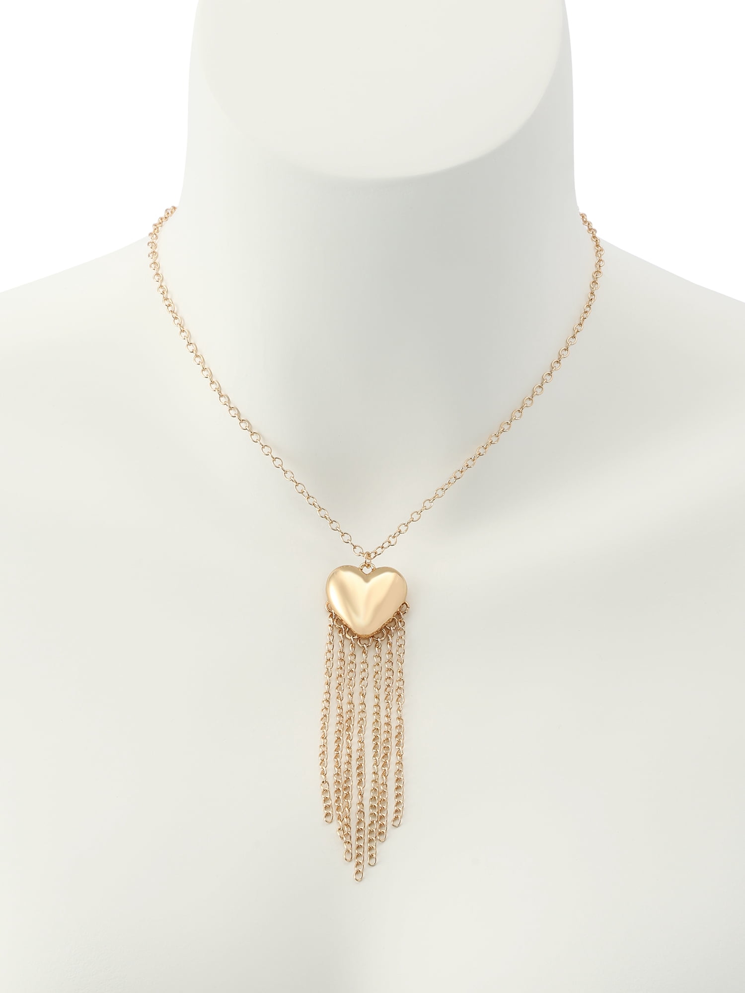 Madden NYC Women's Fashion Gold-Tone Puffy Heart Fringe Pendant Necklace