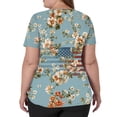 thumbnail image 4 of Women V Neck Short Sleeve Scrub Top with American Flag and Floral Print Lightweight Breathable Fabric Workwear Uniform Cyan L, 4 of 5