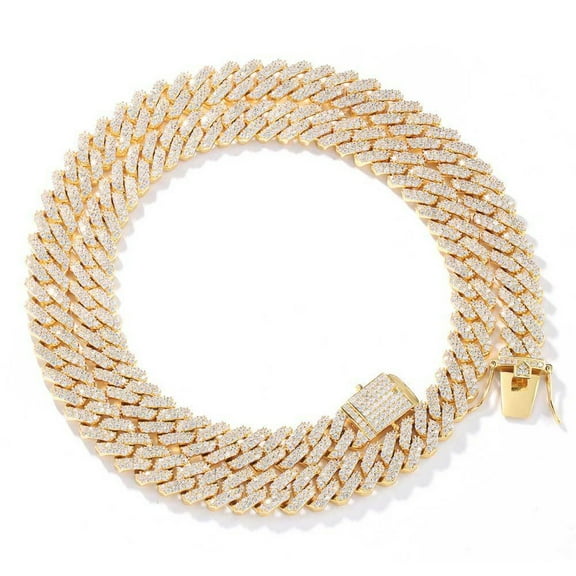 Width 12MM Iced Out Miami Cuban Link Chain for Men, 16-24 Inch Sparkling Mens Chain Necklace, Solid Thick Big Hip Hop Cuban Link Chains, Gift Box Included