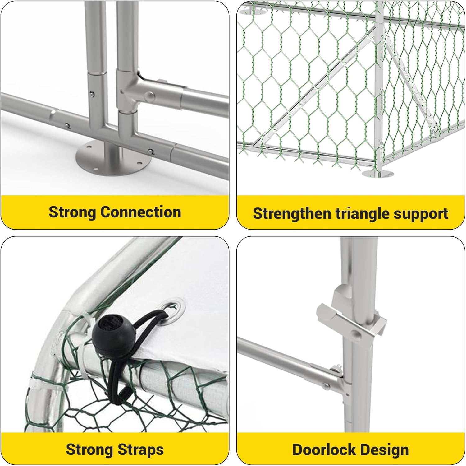Large Metal Chicken Coop, Metal Chicken Run with Reinforced Triangle Support & Double Doors, Outdoor Walk-in Poultry Cage for Yard