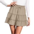 thumbnail image 2 of Amzcrzy Mini Skirts for Women Versatile Casual Solid Color Cotton Women's Skirts Flowy Tiered A-Line Pleated Skirts Drawstring Elastic High Waist Beach Vacation Skirt L, 2 of 6