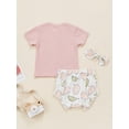 thumbnail image 4 of Xingqing Newborn Baby Girls 3PCS Summer Clothes 0-24M Short Sleeve Letters Tops Ruffle Lemon Printed Shorts Headband Sets, 4 of 9
