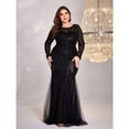 thumbnail image 2 of AURA Plus Size Evening Dress Long Sleeve Slim Fit Fishtail Party Gown Round Neck Zipper Women 0XL–4XL, 2 of 9