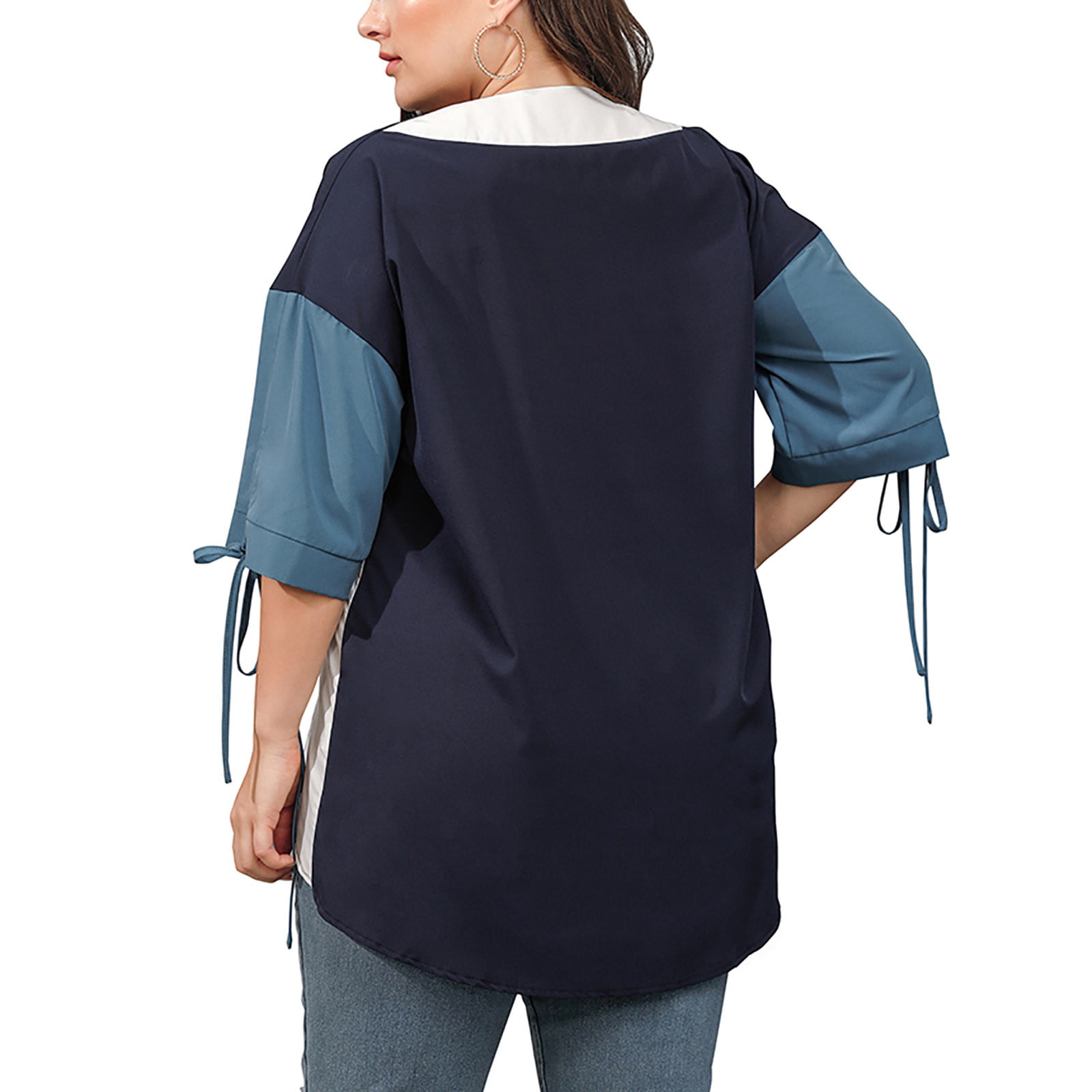 Jerdar Women Summer Tops Women Classic Plus Size Summer Panel Half Sleeve  Loose Tops Blouses Shirt Dark Blue 3XL
