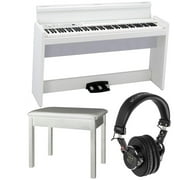 Korg LP-380 88-Keys Grand Digital Piano, White Bundle with Piano Bench, H&A Versa Professional Studio Monitor Headphones