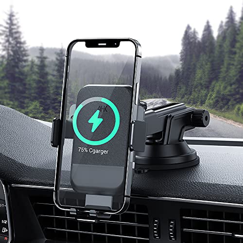 AHK Wireless Charger Car Mount Fast 10W Qi Gravity Windshield Dashboard Air Vent Phone Holder for iPhone Xs/Max/X/XR/8/8 Plus Samsung Galaxy Note 9/ S9/ S9+/ S8/S8+/S7/S6 Edge Silver 