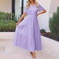 thumbnail image 2 of HXWCHs Robe Rayée Femme Fluide Col en V Ceinture à Nouer Robe d'Été Décontractée Confortable Plage Évasée Maxi pour Printemps Violet G, 2 of 7