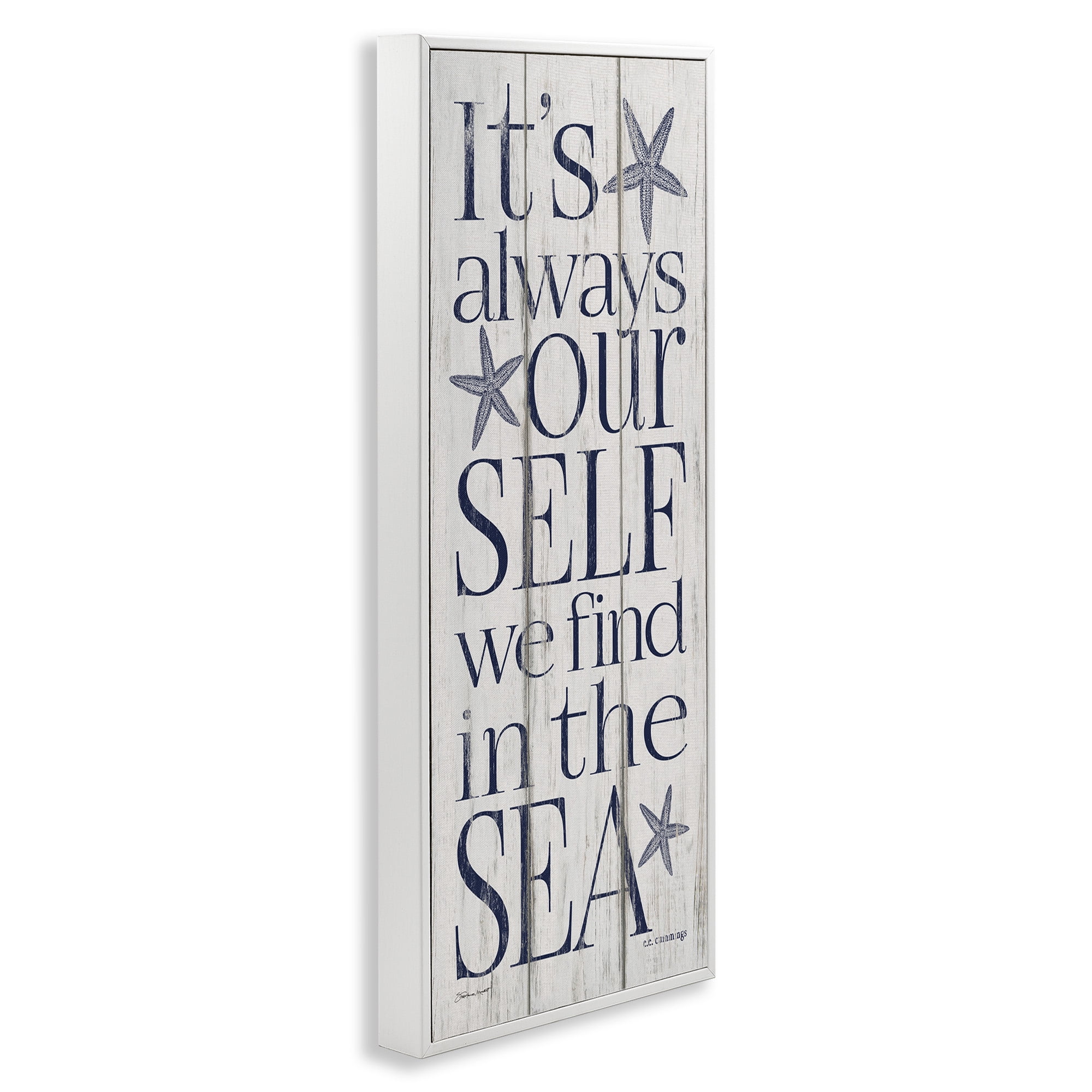 Stupell Industries Find Self In Sea Phrase Inspirational Painting White Framed Art Print Wall Art, 10 x 24