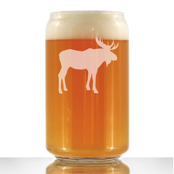 Moose Silhouette - Beer Can Pint Glass - Rustic Cabin Gifts & Decor - 16 Ounce