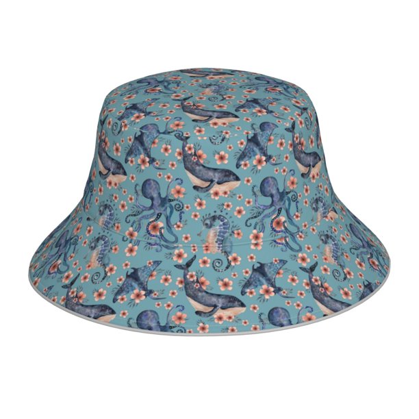 Balery Underwater Animals and Flowers Sombreros para el sol para hombre y mujer, sombrero de pescador con UPF 50+