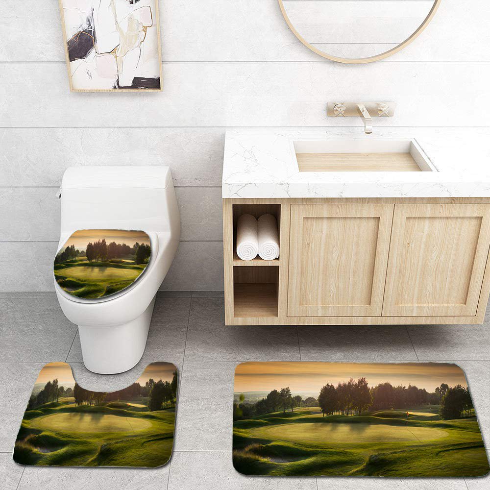 GOHAO Backlit Golf Course no Golfers 3 Piece Bathroom Rugs Set Bath Rug