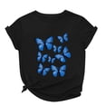 thumbnail image 2 of Hauts d'Été Grande Taille pour Femmes, Mode Décontractée, Imprimé Papillon, Manches Courtes, Col Rond, Hauts Graphiques Originaux, T-Shirt Col en V pour Femmes en Liquidation, 2 of 3