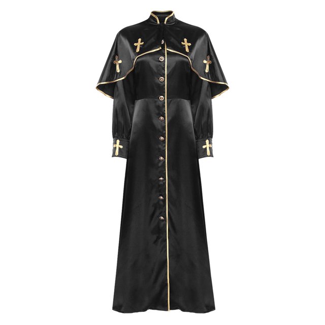 YiZYiF Robe de Clergé pour Femmes à Manches Longues, Boutons, Ligne A, Longue Robe Maxi, Robe de Ministre, Église, Chorale, Noir, TG