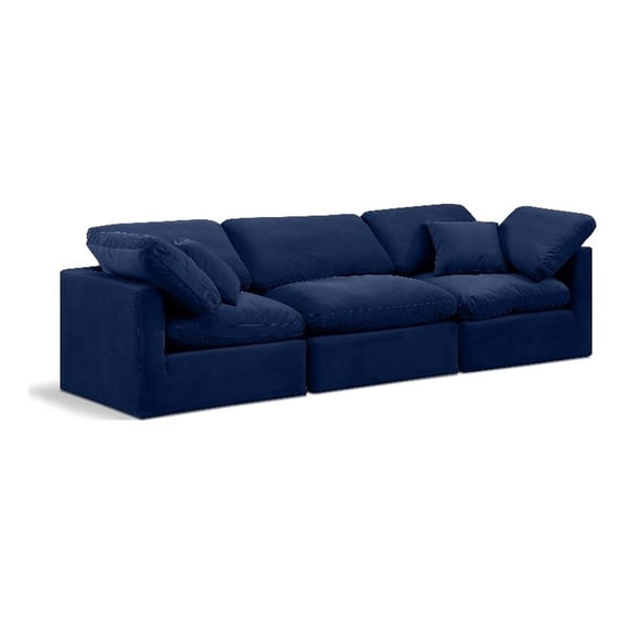 Meridian Furniture Indulge 94" Contemporary Velvet Modular Sofa in Navy