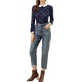thumbnail image 2 of Unique Bargains Women's Peter Pan Collar Puff Sleeve Contrast Plaid Shirt Blouse, 2 of 7