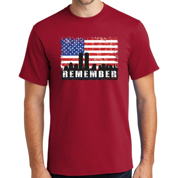 Mens Remember 9-11, 2001 Sept 11th Cotton Tee Shirt, XL Red